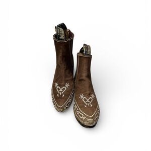 Rebelde Brown Suede Embroidered Ankle Western Boots Sz-5